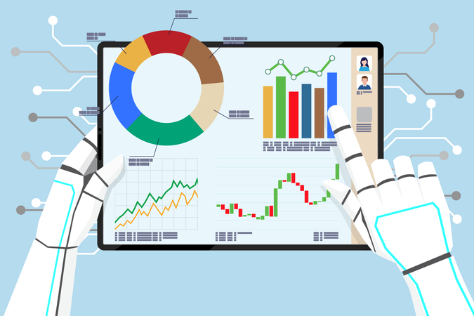 Zusammenarbeit mit KI Künstlicher Intelligenz  Illustration