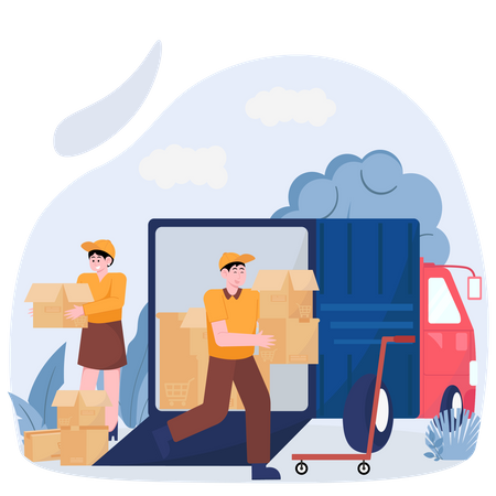 Zusteller transportieren Pakete  Illustration
