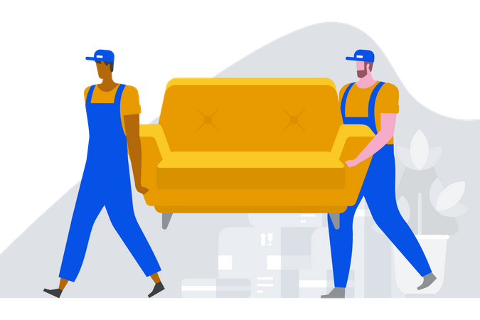 Zwei Arbeiter tragen Sofa zum neuen Haus  Illustration