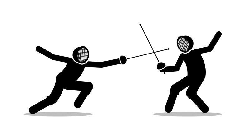 Zwei Fechter kämpfen in einem Fechtsportspiel  Illustration