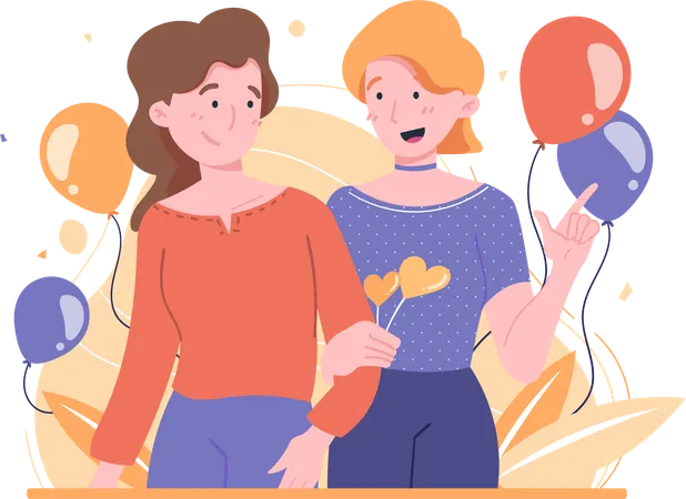 Zwei Frauen feiern den Tag der Freundschaft  Illustration