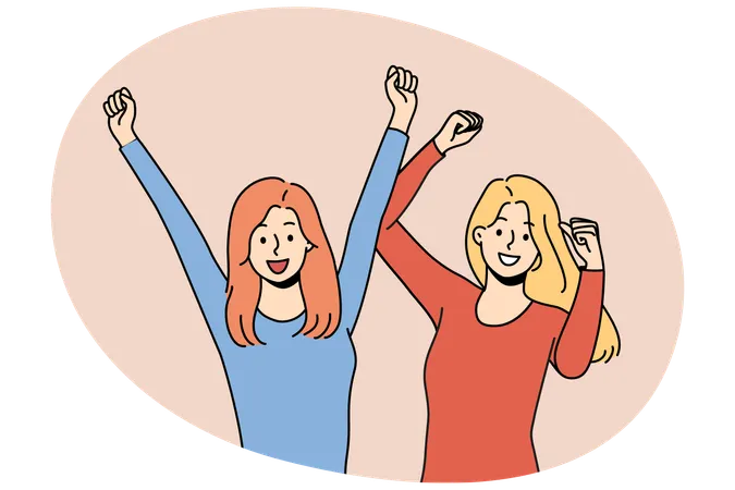 Zwei Frauen heben triumphierend die Hände hoch und feiern den erfolgreichen Abschluss des Colleges  Illustration