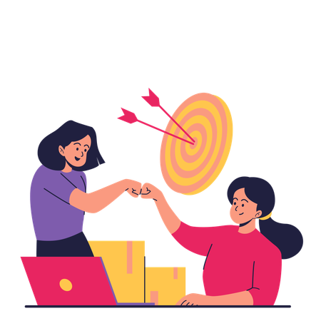 Zwei Frauen geben sich fünfmal die Ehre für erfolgreiche Teamarbeit  Illustration