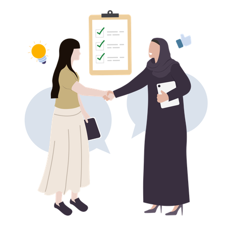 Zwei Frauen machen eine Geschäftspartnerschaft  Illustration