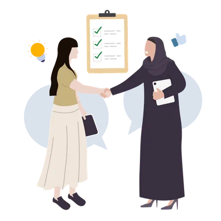 Zwei Frauen machen eine Geschäftspartnerschaft  Illustration