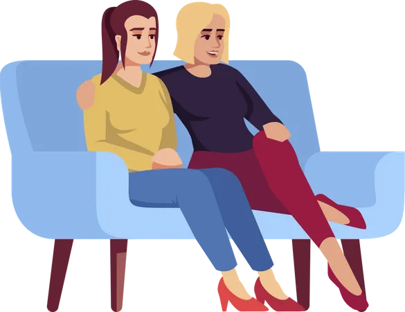 Zwei Frauen sitzen auf der Couch  Illustration