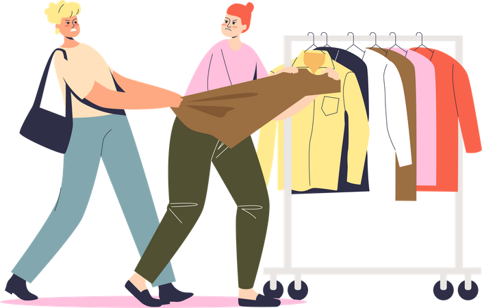 Zwei Frauen streiten beim Einkaufen  Illustration