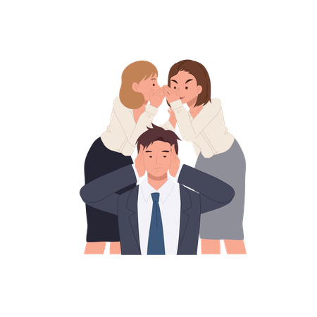 Zwei Frauen und ein Mann, die Ohren bedecken, stellen einen Konflikt unter Kollegen dar  Illustration