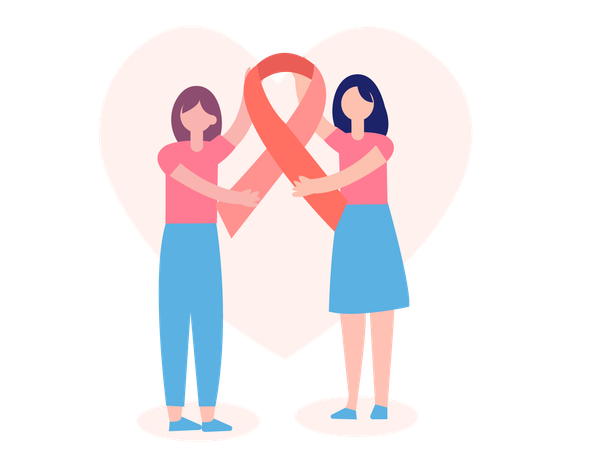 Zwei Frauen zeigen Bewusstsein für Brustkrebs  Illustration