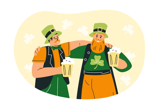 Zwei Freunde feiern St. Patrick's Day  Illustration