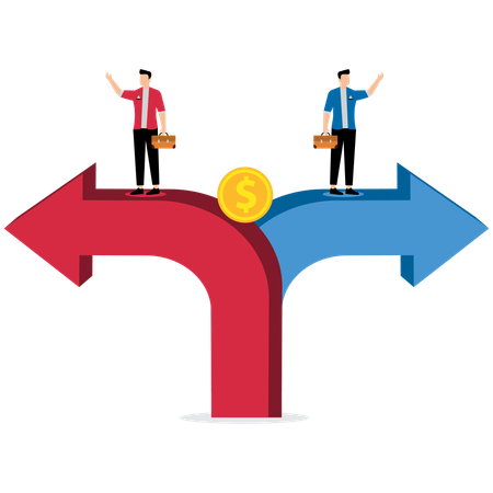 Zwei Geschäftsleute gehen unterschiedliche Wege, um Geld zu verdienen  Illustration