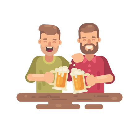 Zwei glückliche Männer trinken Bier  Illustration