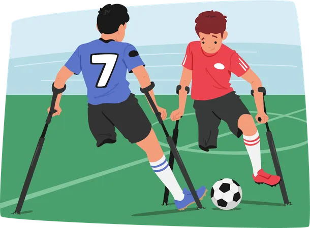 Zwei junge amputierte Sportler beim Fußballspiel  Illustration