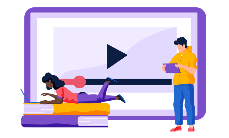 Zwei junge Leute lernen am Computer  Illustration