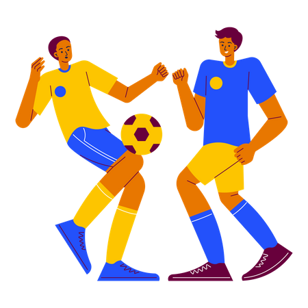 Zwei Jungs spielen Fußball im Fußball-Wettbewerb  Illustration