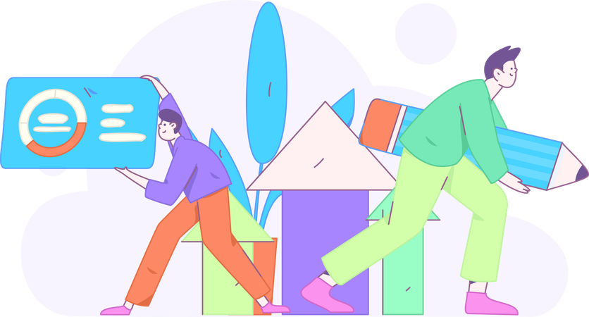 Zwei Jungs machen Geschäftsbericht  Illustration