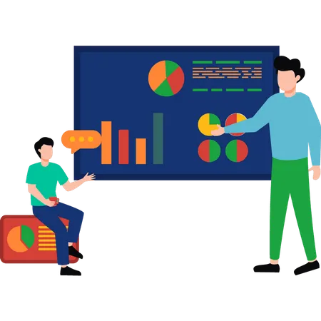 Zwei Jungen reden über Diagramme  Illustration