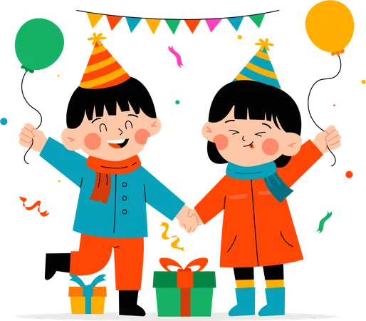 Zwei Kinder feiern Party  Illustration