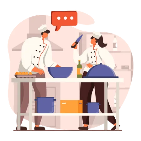 Zwei Köche beim Zubereiten von Speisen  Illustration