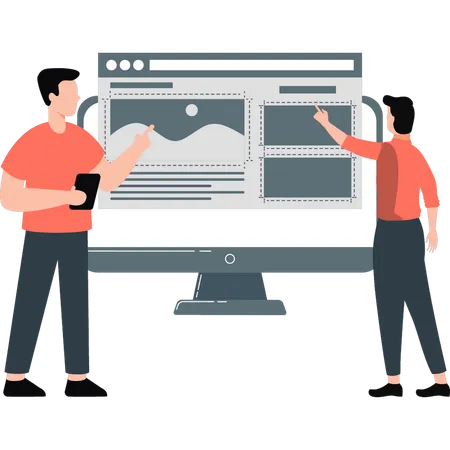 Zwei Personen diskutieren und zeigen auf ein Diagramm  Illustration