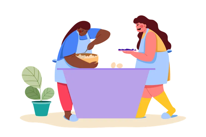 Zwei Mädchen kochen zusammen am Tag der Freundschaft  Illustration