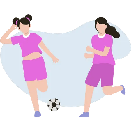 Zwei Mädchen spielen Fußball  Illustration