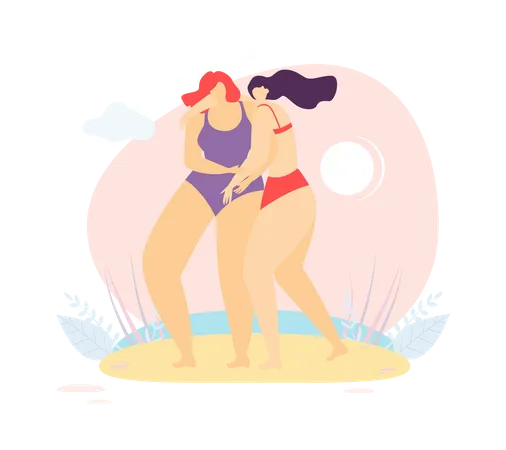 Zwei Mädchen vergnügen sich am Strand  Illustration