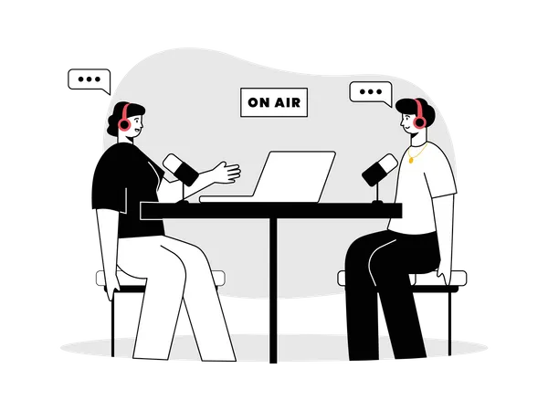 Zwei Männer moderieren Audio-Podcasting  Illustration