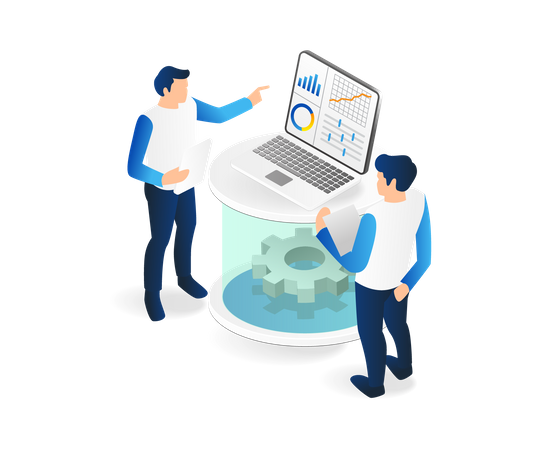 Zwei Männer analysieren experimentelle Daten  Illustration