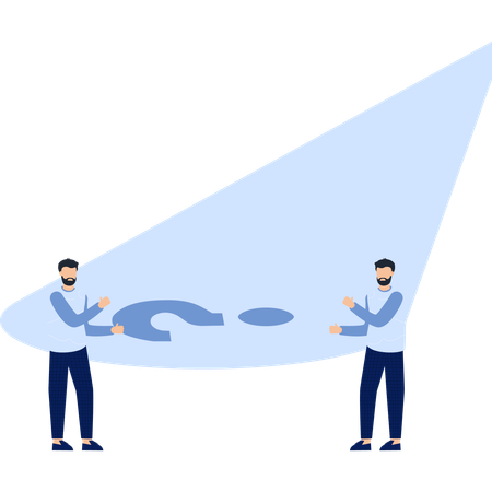 Zwei Männer halten eine blaue Form  Illustration