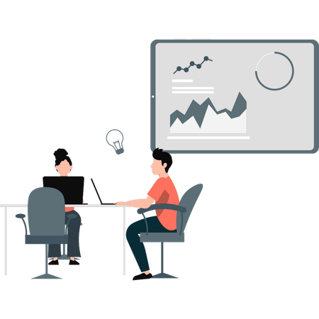 Zwei Mitarbeiter arbeiten an der Idee  Illustration