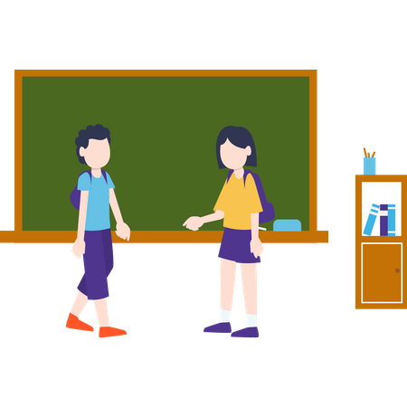 Zwei Schüler stehen im Klassenzimmer  Illustration