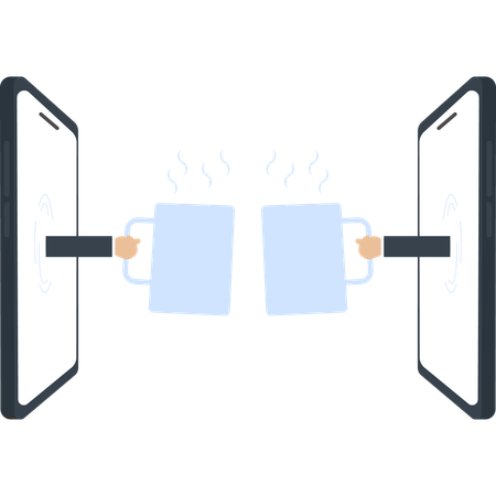 Zwei Smartphones mit Kaffeetassen Online-Meeting  Illustration